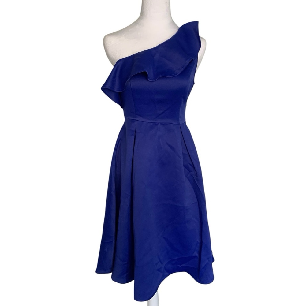 NWT Anthropologie Seen Worn Kept Blue Size 4 One Shoulder Shreya Ruffle Dress
